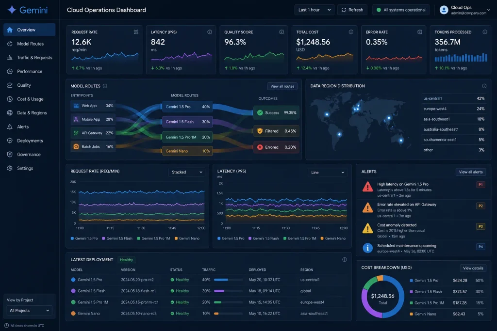 Gemini Cloud AI deployment quality cost and alert dashboard